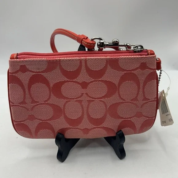 Coach Signature Skinny Wristlet pomegranate color peachy pink color classic NWT - Picture 2 of 9
